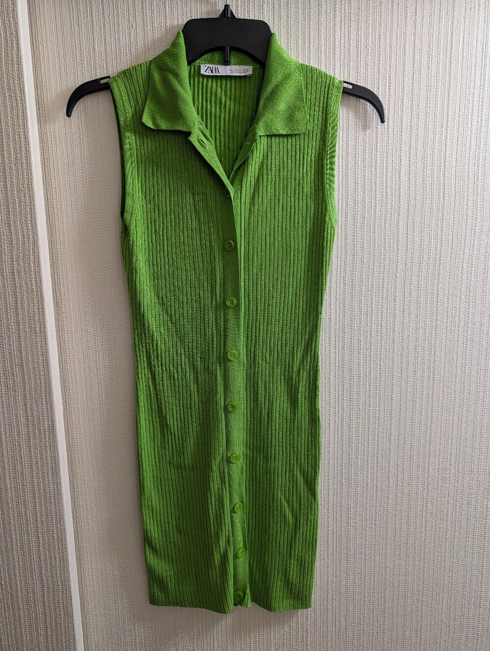 Zara Lime Green Sleeveless Button-Front Ribbed Tunic Size S
